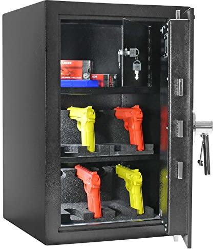 Profirst Kurzwaffentresor Mountain 10 Doppelbartschloss EN 1300 Klasse A Schwarz BxH 43x5x65,5 cm Innentresor mit Zylinderschloss 2 Schaumstoffhalter 2 Fachböden verstellbar inkl. Befestigungsmaterial