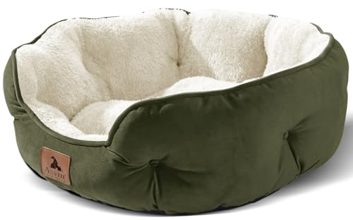 Asvin, Cuccia per interni per cani di piccola taglia, gatti, cuccioli e gattini, extra morbida e lavabile in lavatrice, con fondo in tessuto Oxford antiscivolo e impermeabile, verde, 51 cm