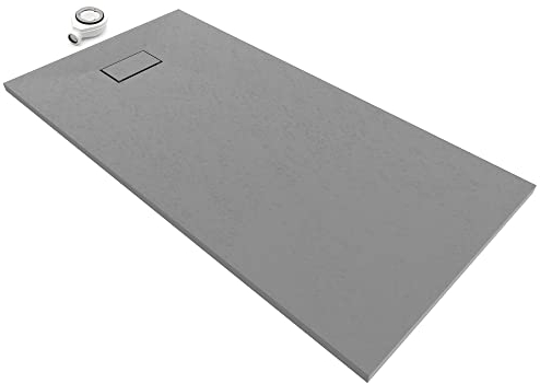 Moments of Glass Plato de ducha SMC Boreal 160x80 cm, Gris RAL 7030 – Antiderrapante, Textura Pizarra, Antibacteriano, Resistente a agentes químicos – Incluye válvula y rejilla