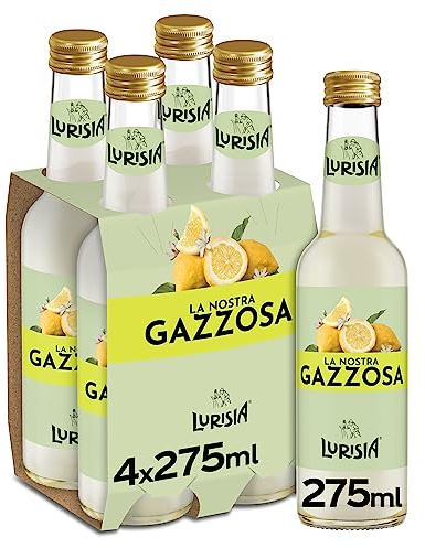 Lurisia La Nostra Gazzosa – 4 Bottiglie in Vetro 100% Riciclabile da 275ml, Bevanda Analcolica Prodotta con il Succo e l’infuso del Limone Costa d'Amalfi I.G.P., Gusto Dissetante