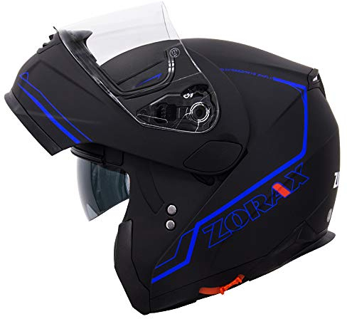 Zorax Matt Black/Blue XL (61-62cm) ZOR-838 Double Visor Modular Flip up front Motorcycle Motorbike Helmet ECE 2206 Approved