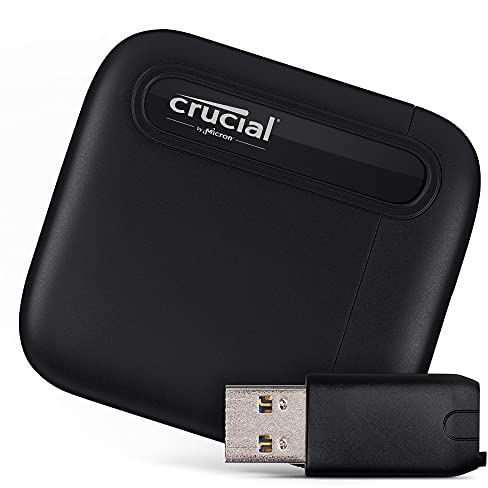 Crucial X6 500Go SSD Portable avec Adaptateur USB-A - Jusqu’à 800Mo/s - PC et Mac, USB 3.2 External Solid State Drive - CT500X6SSD9