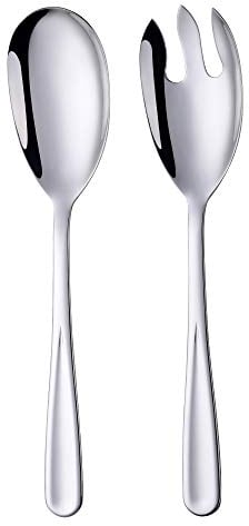 Bisda Juego de 2 cucharas y tenedores de ensalada de acero inoxidable, cuchara grande plateada y tenedor de 12 pulgadas de largo