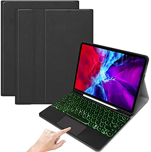 QYiD Custodia Tastiera con Touchpad per iPad PRO 11 2021/2020/2018 (3ª/2ª/1ª Generazione), Tastiera Bluetooth Retroilluminata, Rimovibile, Trackpad, Layout QWERTY Cover, Nero