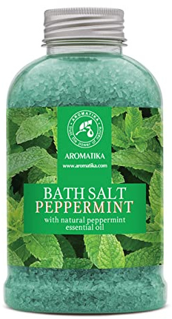 Meer Badesalz Pfefferminz 600g - Bade Meersalz mit Ätherischem Pfefferminzöl - Aromatherapie Badewanne - Körperpflege - Guter Schlaf - Baden - Entspannung - Gute Laune Badezusatz - Minze Badeduft