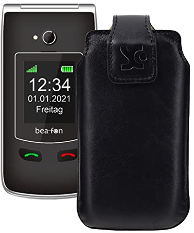 Suncase Original Tasche kompatibel mit Beafon SL645 Plus Hülle Leder Etui Handytasche Ledertasche Schutzhülle Case in schwarz