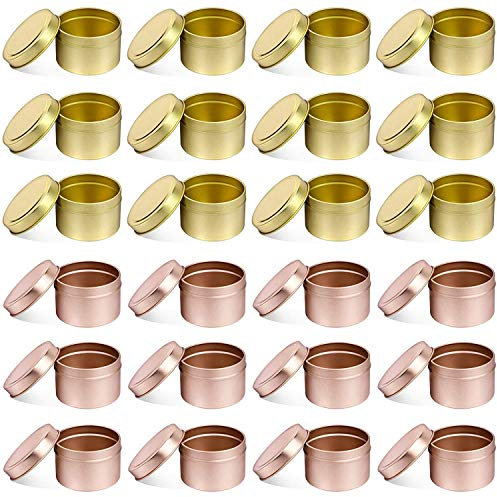24 PCS Leere Kerze Gläsern für Die Herstellung Kerzen, Runde Metall Kerze Container Mit Deckel, wiederverwendbare Kerze Dosen Für DIY Kerze, Der, Kunst Handwerk Liefert (6OZ, 12 Gold+12 RoseGold)