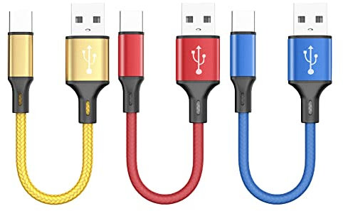 Seminer Cable USB C 3A de Carga Rápida [0.8 Pies, 3 Unidades], Cable Corto USB A a USB C de de Carga Rápida, Sincronización de Datos, Cable USB Tipo C Compatible con Samsung S20/S10 Note 20 (Negro)