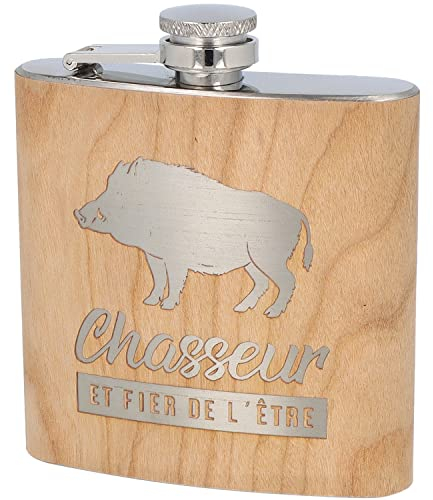 SPRUCHREIF · Flachmann aus Edelstahl mit Gravur · Geschenke für Jäger · Jäger Geschenk · Holz Flachmann · Geschenkidee Männer · Jagdgeschenk · Alkohol Flachmann · Wildschweinjäger