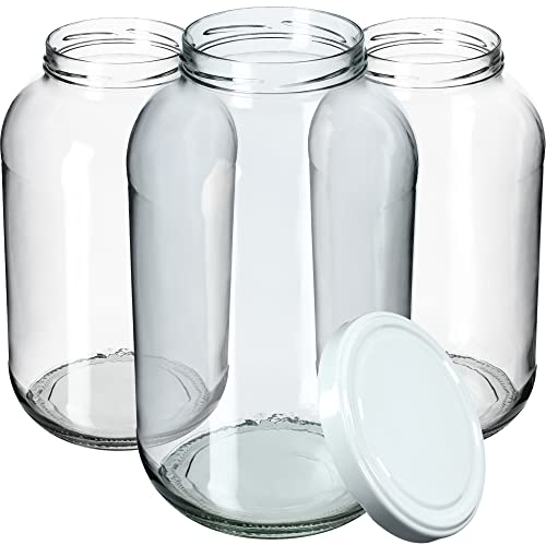 KADAX Einmachgläser 4L, Weckgläser, fi100 mm, Einmachglas zum Einlegen, Einkochgläser, Sturzglas, Konservenglas, Rundgläser, Gurkenglas, Einweckgläser (12 Stück, Weiß Deckel)
