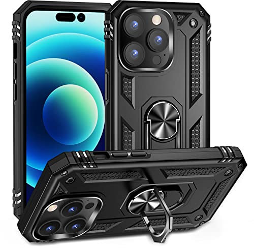 Fetrim Hülle für iPhone 14 Pro, stoßfest Schutzhülle mit Drehring Ständer für Apple iPhone 14 Pro Schwarz