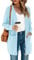 TASAMO Womens Long Cardigans Solid Color Comfy Ribbed Hem Office Work Duster(Small, Light Blue)