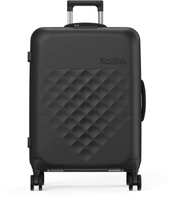 Rollink Vega 360 Spinner- Leichter, Faltbarer Koffer für platzsparendes Verstauen. (Black, Check In M)