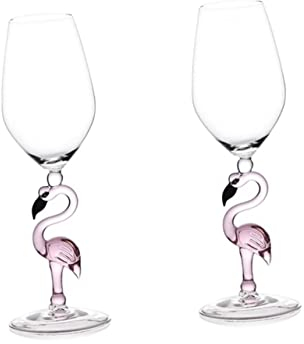 HOMSFOU Flamingo Shaped Wine Glasses: Pink Wine Glasses for Margarita Martini Whisky ice Cream Pink - Cocktail Goblet for Bar, Wedding, Party, Home Decor, 17.6 Oz