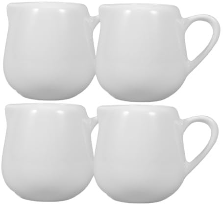 Gadpiparty 4-Pack Ceramic Milk Creamer Set - 2oz Mini Serving Pitchers with Handle for Coffee, Tea & Condiments - Small Cream Jugs for Home, Cafe & Restaurant Use (White)