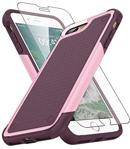 Asuwish Coque de téléphone pour iPhone 7 plus 8 Plus 7/8 Plus avec protection d'écran en verre trempé et accessoires de cellules robustes double couche de protection pour iPhone 7s 7s + 7+ 8s 8+