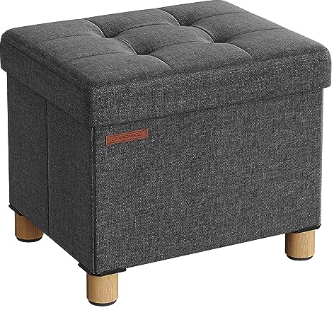 SONGMICS Cassapanca, Pouf Contenitore Piccolo, Poggiapiedi Pieghevole da 32 x 40 cm, Ottomano con Stoccaggio, Regge fino a 300 kg, per Soggiorno, Camera da Letto, Dormitorio, Grigio Ardesia LSF012G11