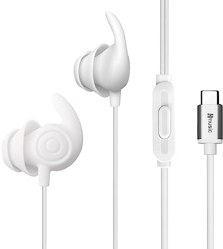 Hmusic Écouteurs de Sommeil filaires, Ultra légers en Silicone Souple de USB de Type C avec Micro pour Le Sommeil latéral, Le Yoga, Les Voyages, la méditation (Blanc)