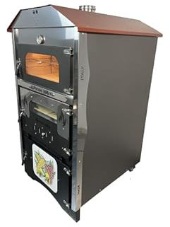 Forno a Legna Fuoco Indiretto Portatile In Acciaio Da Esterno Ventilato+Girarrosto In Mattoni Refrattari 3 Piani Cottura Pizza Pane Pollo Kebab Pesce Luxor-V2-Plus Top