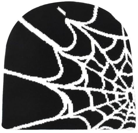 Arcimatto Y2k Spinnen-Beanie-Mütze, Wolle, Acryl, gestrickt, Totenkopfmütze, Winter, warm, Streetwear, MEA-Design, Hüte für Damen, Herren, Jugendliche, Schwarz Weiß, Einheitsgröße