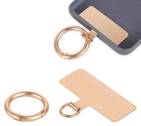 Patch d'attache de Téléphone, Universel Métal Languette d'attache de Téléphone avec Anneau à Ressort Cordon de Remplacement sans Adhésif pour Téléphone Portable (Or)