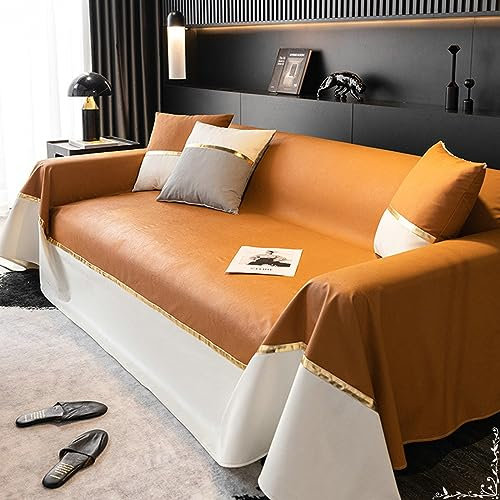 Gualiy Couchbezug 180x360cm, Zweifarbige Nähte Sofabezug 4 Sitzer Couchbezug rutschfest Karamell Sofa Überzug für Ledersofa
