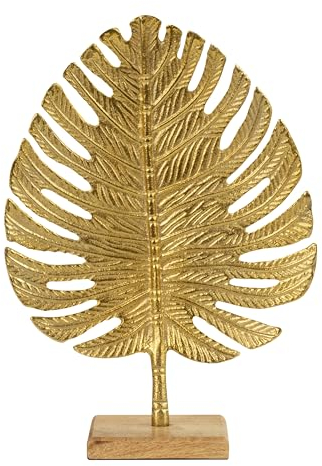 Lifestyle & More Skulptur Dekofigur Blatt aus Metall Gold auf Holzsockel stehend 23x32 cm