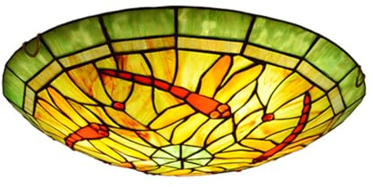 Vintage Deckenleuchte Antik Kreativ Wohnzimmerlampe Tiffany stil Grüne Libelle-Design Innen Deckenbeleuchtung Rustikal Schlafzimmer LED Deckenlampe Retro Rund Gemalt Glas für Büro Küche Balkon (Ø40cm)