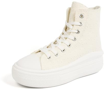 HEVA Zapatillas de lona para mujer, zapatillas deportivas de caña alta, blanco crema, 36 EU