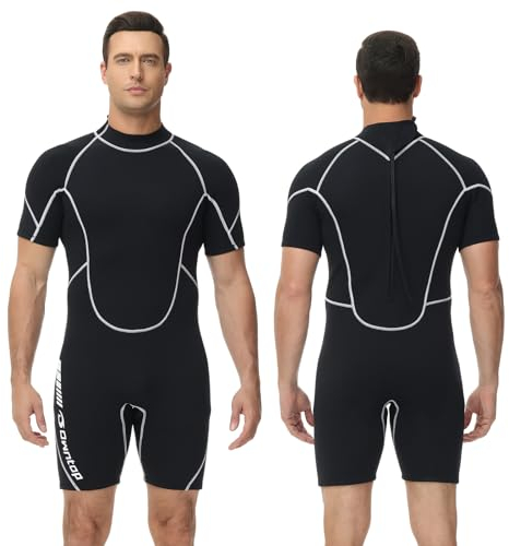 Owntop 3/2mm Shorty Neoprenanzug Herren - Rückenreißverschluss Wetsuit zum Tauchen Surfen, Kurzarm Tauchanzüge Stretch Neopren für Wassersport, Herren Schwarz XXL