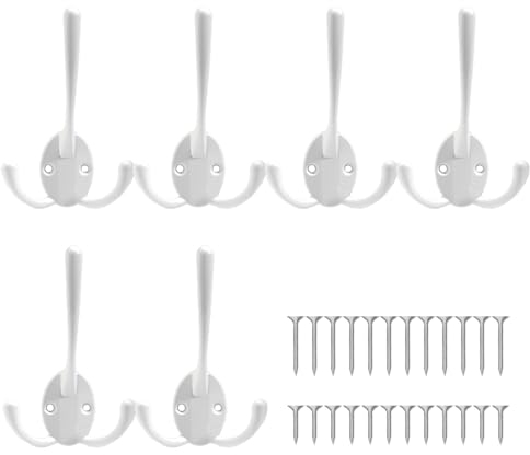 ONEBO 6 Stück Wandhaken Retro,Kleiderhaken Wand Drei Haken Garderobenhaken,Zinklegierung, für Küche, Bad, Schrank, Schrank, Dusche, Schublade, Kleiderschrank, Büro (Weiß)