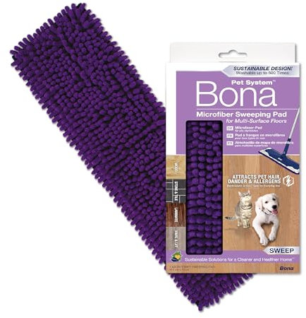 Bona Pet System Microfibre Sweeping Pad, for Wood and Hard-Surface Floors, fits Bona Family of Mops, 1 Count (Pack of 1), Purple