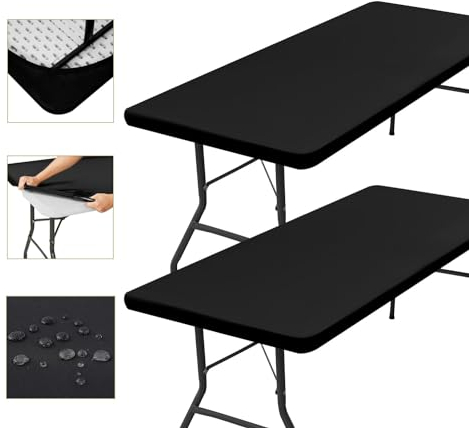 2 Tischdecken Abwaschbar 121x76, Schwarz, Rechteckig, Wasserabweisend und Elastisch, Tischdecke mit Gummizug, Outdoor-tischdecke, Camping und Esszimmer, Tischdecke Hochzeit und Terrasse