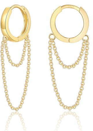 WOVEE Creolen Gold mit Kette Anhänger Chain Klein 8mm Ohrringe Silber 925 Hängend Vergoldet Ohrringe mit Kette Verbunden Silberohrringe 925 Damen Herren