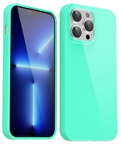 Svanove for iPhone 13 Pro Max Case Silicone, Glossy Soft Rubber Gel Jelly Cute Protective Plastic Simple Plain Phone Case Cover for Women Girl, Slim Thin Flexible Shockproof TPU, Mint Green