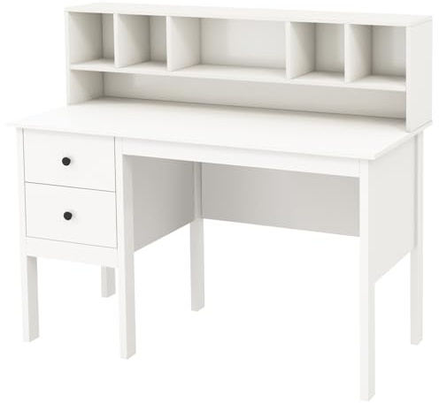 LIFEZEAL Computertisch mit Aufbewahrung, Arbeitstisch mit Schubladen und 5 Fächern, Computerarbeitsplatz für Büro, Zuhause, 120 x 60 x 110 cm, Weiß