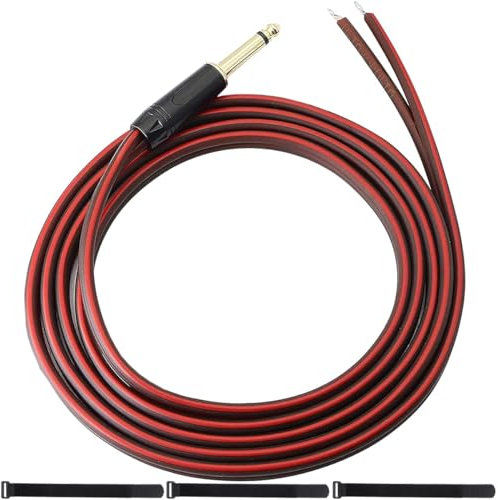 MKBKLLJY 1Pcs 1/4 TS Plug to Bare Speaker Wire 6.5FT 16AWG Positive Red Wire Marking Pure Copper Shell Gold-Plated TS Plug 6.5mm Mono Male Connector with Cable Ties for DJ DIY Guitar Speaker Projects