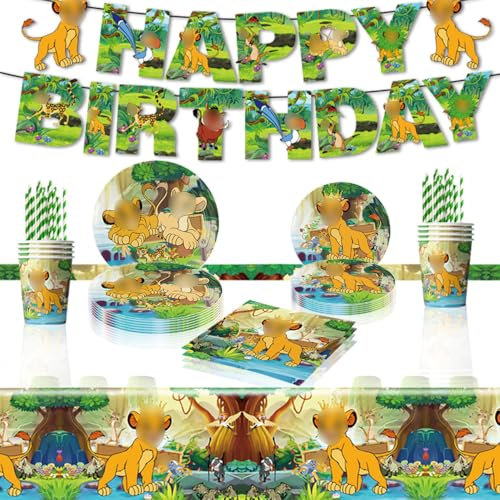 Lion King Couverts de Fête, Vaisselle Réutilisable Anniversaire, Thème Lion Fournitures de Fête (Vert)