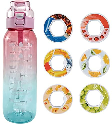 Botella con sabor, juego de iniciación original, botella de agua de 1000 ml con 6 pods, botella para una experiencia de bebida refrescante, botella de cápsulas de sabor originales (B)