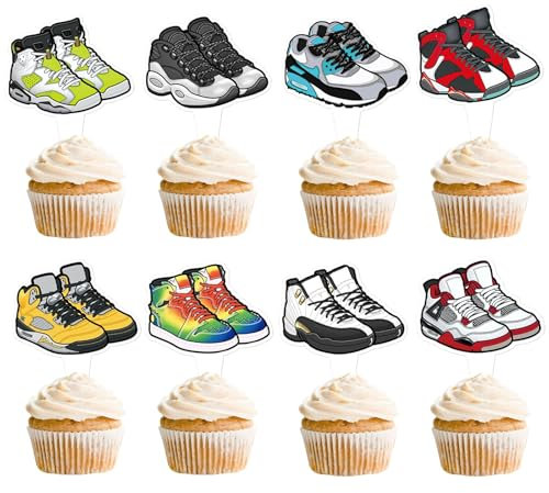 Blumomon 32 Stück Dual Front Turnschuhe Kuchen Topper Basketballschuhe Tortenaufsatz Sports Kuchen Dekoration Basketballspieler Kuchen Dekorationen für Sport Thema Party Zubehör