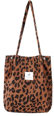 Heveer Cord Umhängetasche Damen Handtasche Mode Cord Tasche Shopper Tote Bag für Alltag Büro Schulausflug Einkauf Reisen Leopard
