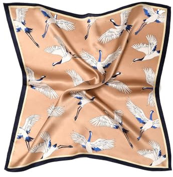 MayTree Seidentuch aus 100% Maulbeer-Seide - Quadratisch Kranich beige 53x53 - Luxuriöses Damen Halstuch - Eleganter Bandana-Schal für Damen - Luxus und Komfort für Erwachsene