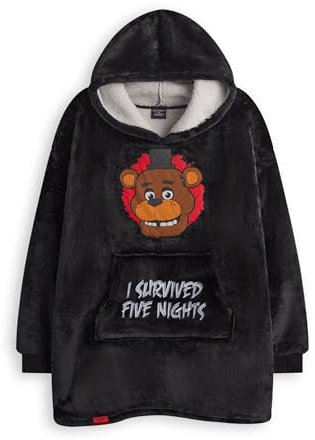 Five Nights At Freddy’s Boys Couverture portable à capuche | Pull à capuche en polaire Sherpa pour enfants Noir avec le personnage de Freddy Fazbear | Vêtements de détente doublés Sherpa avec poches