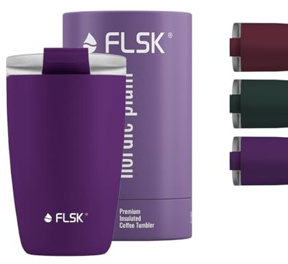 FLSK Kaffeebecher – Premium coffee to go-Becher aus Edelstahl – 100 % auslaufsicher, BPA-frei & doppelwandig – hält 3 h heiß (nordic plum, 350 ml)
