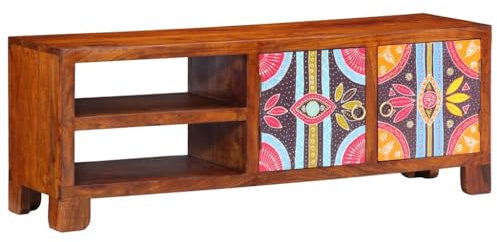 vidaXL Meuble TV Multicolore 110x30x40 Bois d'acacia Massif, Support TV, Buffet TV, Meuble multimédia, Banc TV, Meuble HiFi, Centre de Divertissement