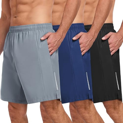 xtuwkzo Sporthose Herren Kurze Sommer Schnelltrocknend Gym Training Shorts Männer mit Taschen Atmungsaktive Laufhose 3er Pack