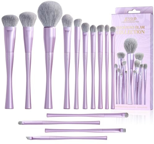 Jessup Set Pinceaux Maquillages Professionnel 14pcs Véganes Pinceau Maquillage pour Fond de Teint, Fard à Paupières, Correcteur, Contour, Poudre, Blush et Eyeliner, Fibres Synthétiques, Violet T512