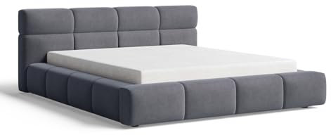 Emporius Oslo Doppelbett 160x200 mit Bettkasten - Modern, Dicker Schaum, Polsterbett 140 x 200 cm - Lattenrost, Samtstoff - Grau (Komodo 21)
