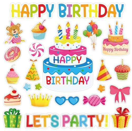 FYSUIMU 25Pcs Happy Birthday Cruise Door Magnets Decorations Colorful Birthday Cake Balloon Magnetic Stickers for Cabin Ship Refrigerator Car Carnival Party Supplies