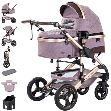 Daliya® BAMBIMO 2in1 Kinderwagen | Kombikinderwagen mit Aluminium-Gestell & Federung | Umbaubar zum Buggy | Wenderichtung beidseitig | Klappbar & platzsparend | Airless-Räder (Rose - Rahmen G)